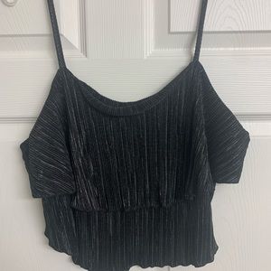 TIMING Black Sparkle Summer Dressy Crop Top Spaghetti Strap‎ Blouse Size M